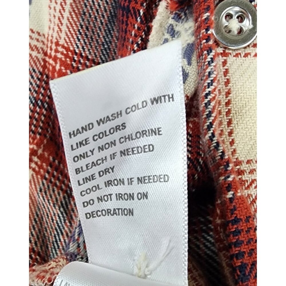 Idyll Wind Shirt Womens Large Red Cream Plaid Flannel Beaded Fringed Western Top - Picture 14 of 14
